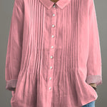 Women's Solid Color Art Casual Cotton And Linen Ruffle Shirt