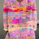 Women's Vintage  Art Print Casual Cotton And Linen 3/4 Sleeve Shirt