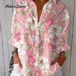 Women Vintage Flowers Art Print Loose Top Peter Pan Collar Half Sleeve Blouses