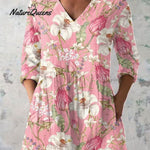 Women Vintage Flowers Art Print Loose Top Peter Pan Collar Half Sleeve Blouses