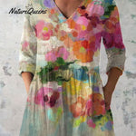 Women's  Floral Art Print Casual Cotton And Linen 3/4 Sleeve Shirt