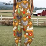 Women's Flying Bees Embroidery Pattern Casual Cotton Wide Leg Jumpsuit