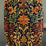 Women's Vintage Flower Art Print Linen Pocket Tunic Dress