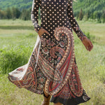 Women's Vintage Cashew Flower Art Print Long-sleeved Dress