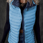 Plush Collared Quilted Zipped Puffer Vest