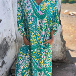 Printed V-neck Pullover Long-sleeved Loose Dress