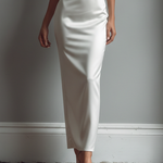 Women's Ivory Satin Fabric Halter Maxi Dress With Cold-Shoulder Detail