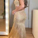 Refresh Style Knit Hollow Out One Shoulder Cutout Waist Tassel Hem Maxi Dress