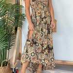 Neck Back Lace-up Slit Floral Print Maxi Cami Dress