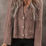 Goat Cut Out Textured Knit Button Front Cardigan