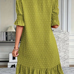 A-Line Flared Sleeves Elasticity Jacquard Pleated Solid Color Split-Joint V-Neck Mini Dresses