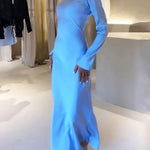 A-Line High Waisted Solid Color Round-Neck Maxi Dresses