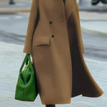 Long Sleeves Loose Buttoned Pockets Solid Color Split-Joint Stand Collar Woolen Coat