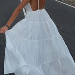 Bohemian Style V-neck Backless Slip Layered Vacation Maxi Dress