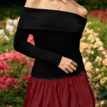 High Waisted Long Sleeves Contrast Color Pleated Split-Joint Off-The-Shoulder Mini Dresses