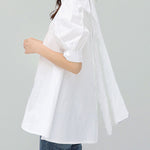 Casual Loose Bow-Embellished Solid Color Blouse