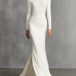 Women's White Elegant Satin Ruched Mermaid Maxi Dress