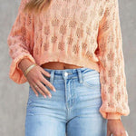 Loose Commuter Casual Hollow Lantern Sleeve Pullover Round Neck Sweater