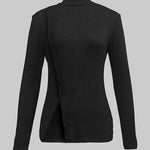 Skinny Solid Color Split-Joint High Neck T-shirts