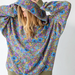 Women's Boho Floral Print Colorblock Cuff Cotton Hoodie