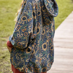 Women's Boho Floral Print Colorblock Cuff Cotton Hoodie