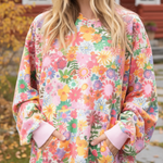 Women's Boho Floral Print Colorblock Cuff Cotton Hoodie
