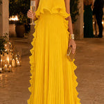 Margovil Strapless Tube Ruffle Hem Pleated Maxi Dress