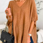 Chicest V Neck Loose Fit Solid Poncho Sweater