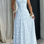 Margovil Spaghetti Strap Backless Lace-up Jacquard Maxi Dress