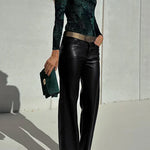 Margovil High Rise Faux Leather Pocketed Straight Leg Pants