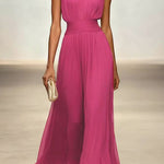 Margovil Crewneck Sleeveless Zipper Back Waisted Maxi Dress