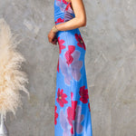 Low-cut Back Sleeveless Floral Print Maxi Dress