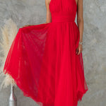 Margovil Bow Knot Halter Open Back Tulle Maxi Dress