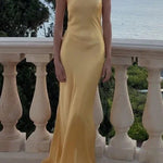 Margovil One Shoulder Open Back Tie Knot Satin Maxi Dress