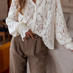 Margovil Ruffle Long Sleeves Button Up Lace Shirt