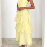 Margovil Strapless Ruffle Layered Maxi Dress