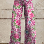 Margovil Leopard Floral Print Wide Leg Pocketed Pants