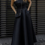 Margovil Spaghetti Strap Waisted A-line Satin Maxi Dress