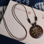 Vintage Alloy Leaf Wooden Pandent Necklace