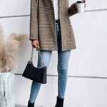 Style Collection Plaid Collared Neck Long Sleeve Jacket