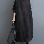 A-Line Long Sleeves Hooded Quilted Split-Side Midi Dresses