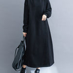 A-Line Long Sleeves Solid Color Mock Neck Midi Dresses