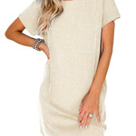 A-Line Loose Contrast Color Pockets Split-Joint Striped Round-Neck Mini Dresses
