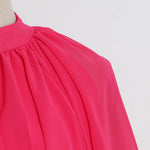 Loose Raglan Sleeve Solid Color Tiered Stand Collar Maxi Dresses