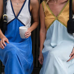 Loose Sleeveless Contrast Color Split-Joint Deep V-Neck Maxi Dresses