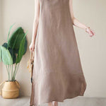 A-Line Loose Solid Color Round-Neck Midi Dresses