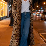 Leopard Print Long Sleeve Pocket Casual Maxi Trench Coat