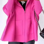 Warm Call Knit Long Sleeve Zipper Plush Hooded Pocket Loose Cardigan