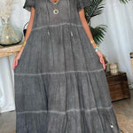 Cotton and Linen Patchwork Loose Maxi Dress