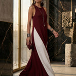 Loose Sleeveless Contrast Color Pockets Split-Joint Spaghetti-Neck Maxi Dresses